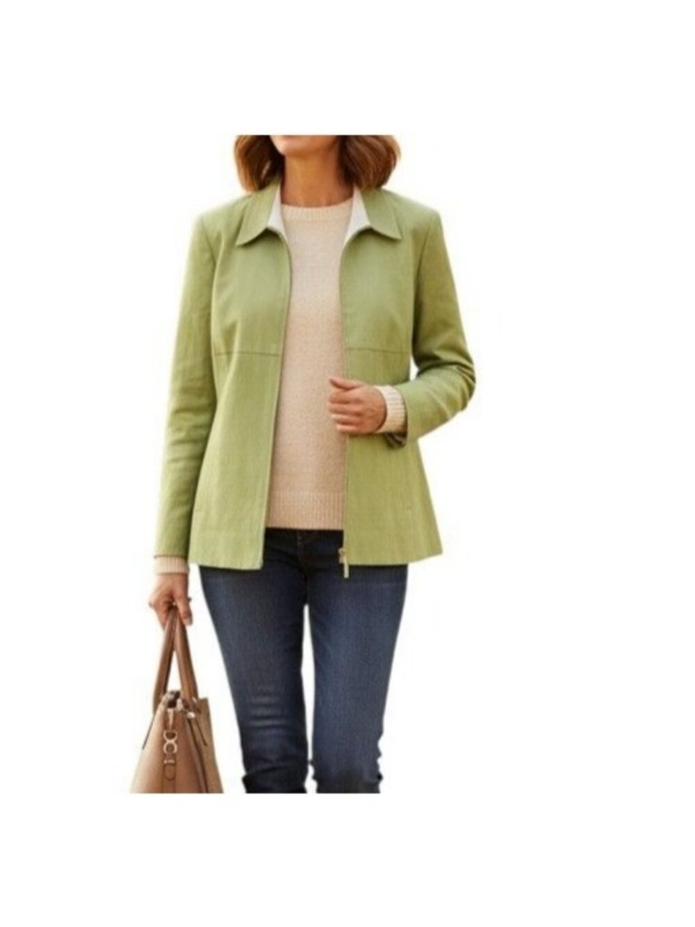 Coldwater Creek Linen Blend Zip Jacket Green Chartreuse Women 12 Petite
